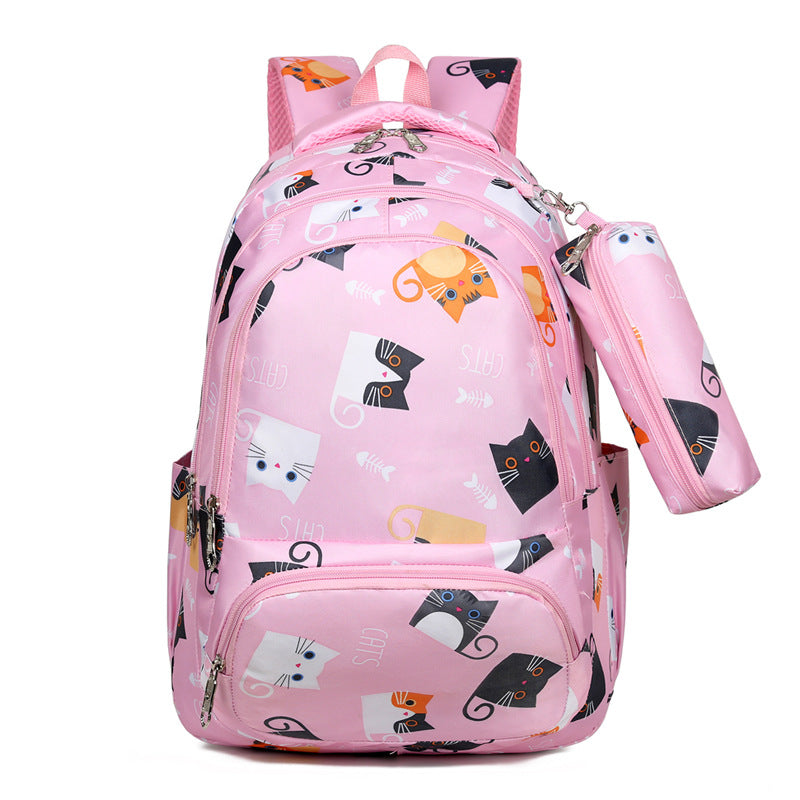 Backpack Girl Cartoon Cute Cat Print Elementary School Bag