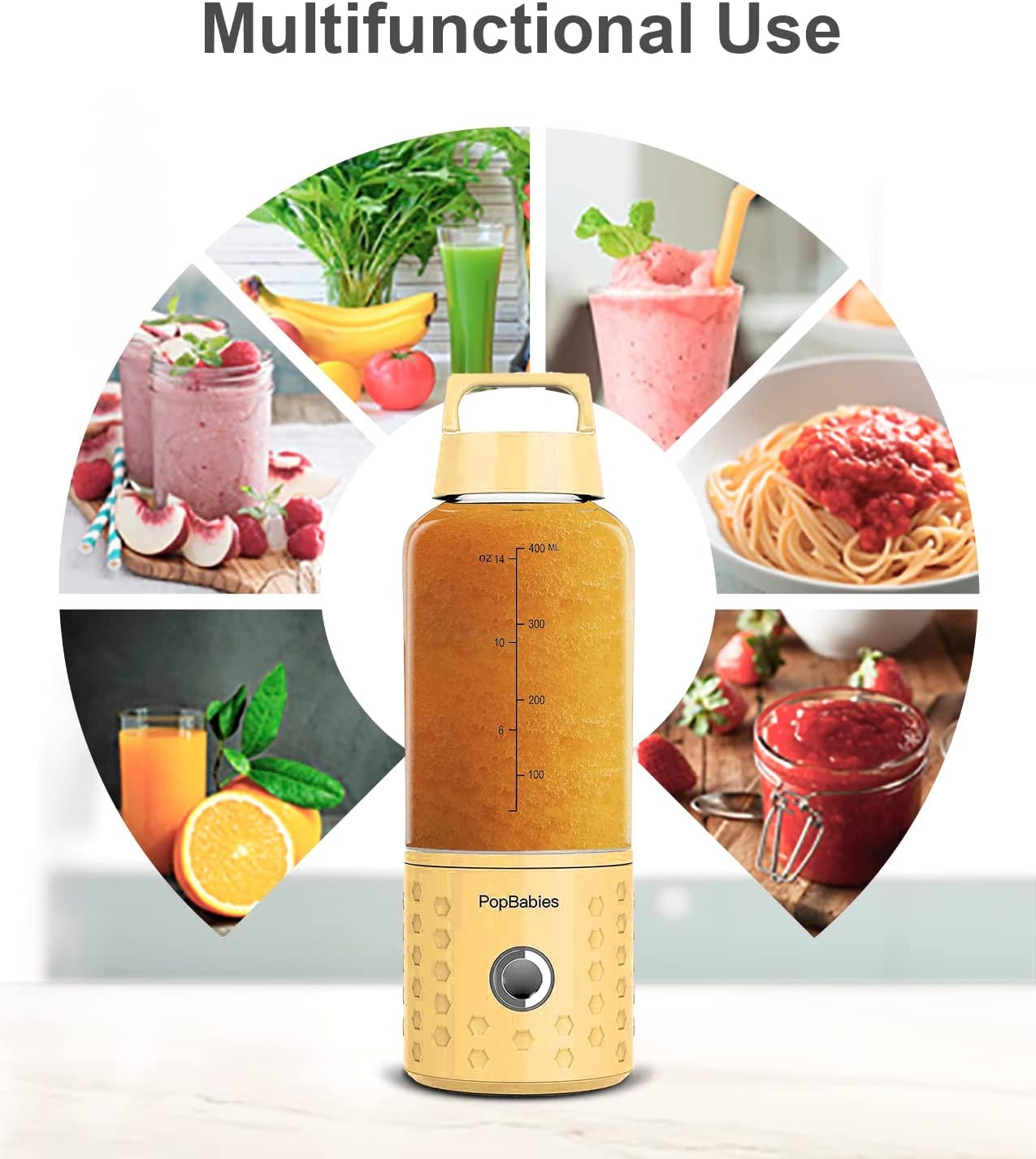 Smoothie Blender with USB Rechargeable Blender Cup, Portable Design for Shakes and Smoothies, Personal Blender to Go (Yellow)