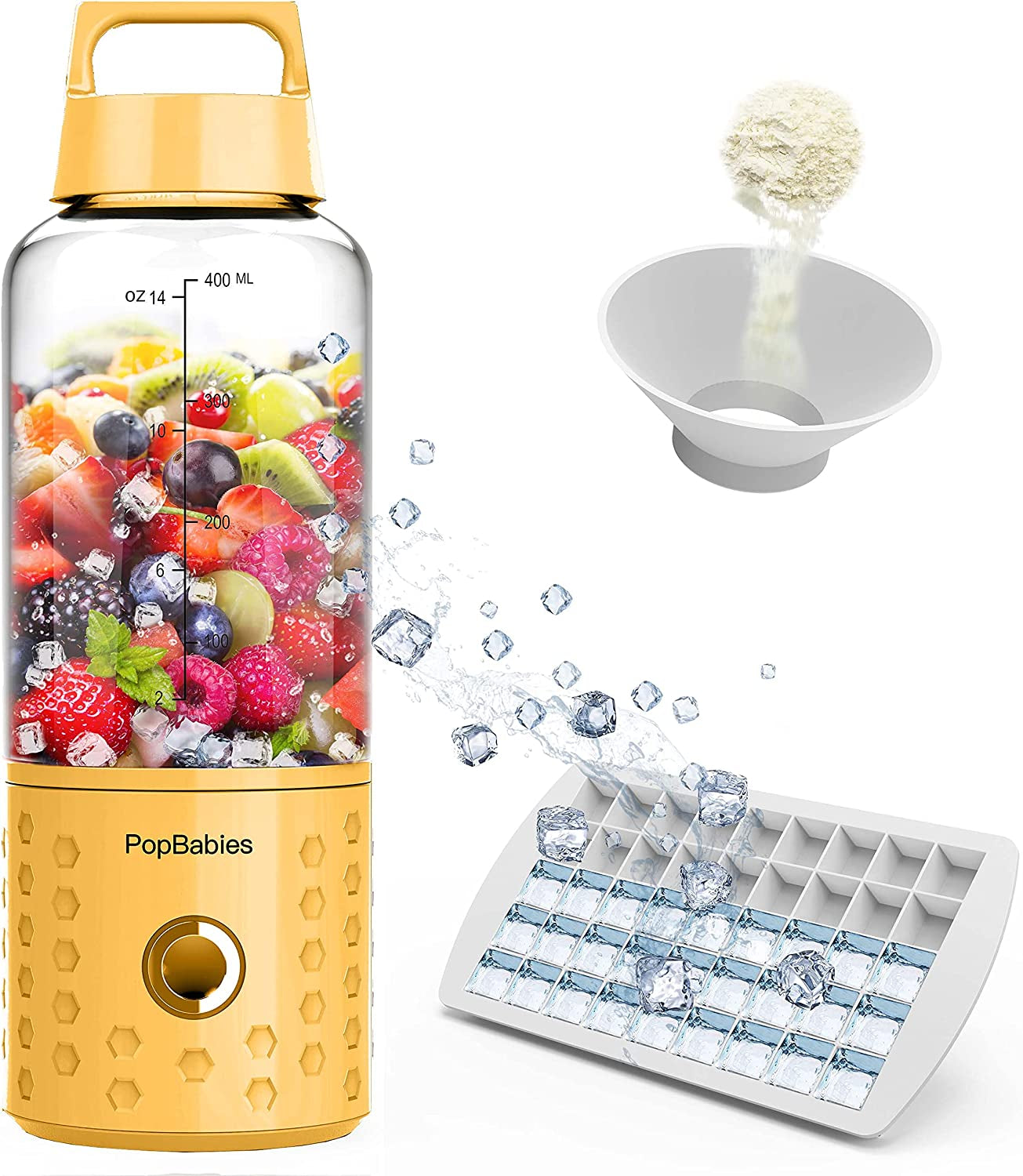 Smoothie Blender with USB Rechargeable Blender Cup, Portable Design for Shakes and Smoothies, Personal Blender to Go (Yellow)