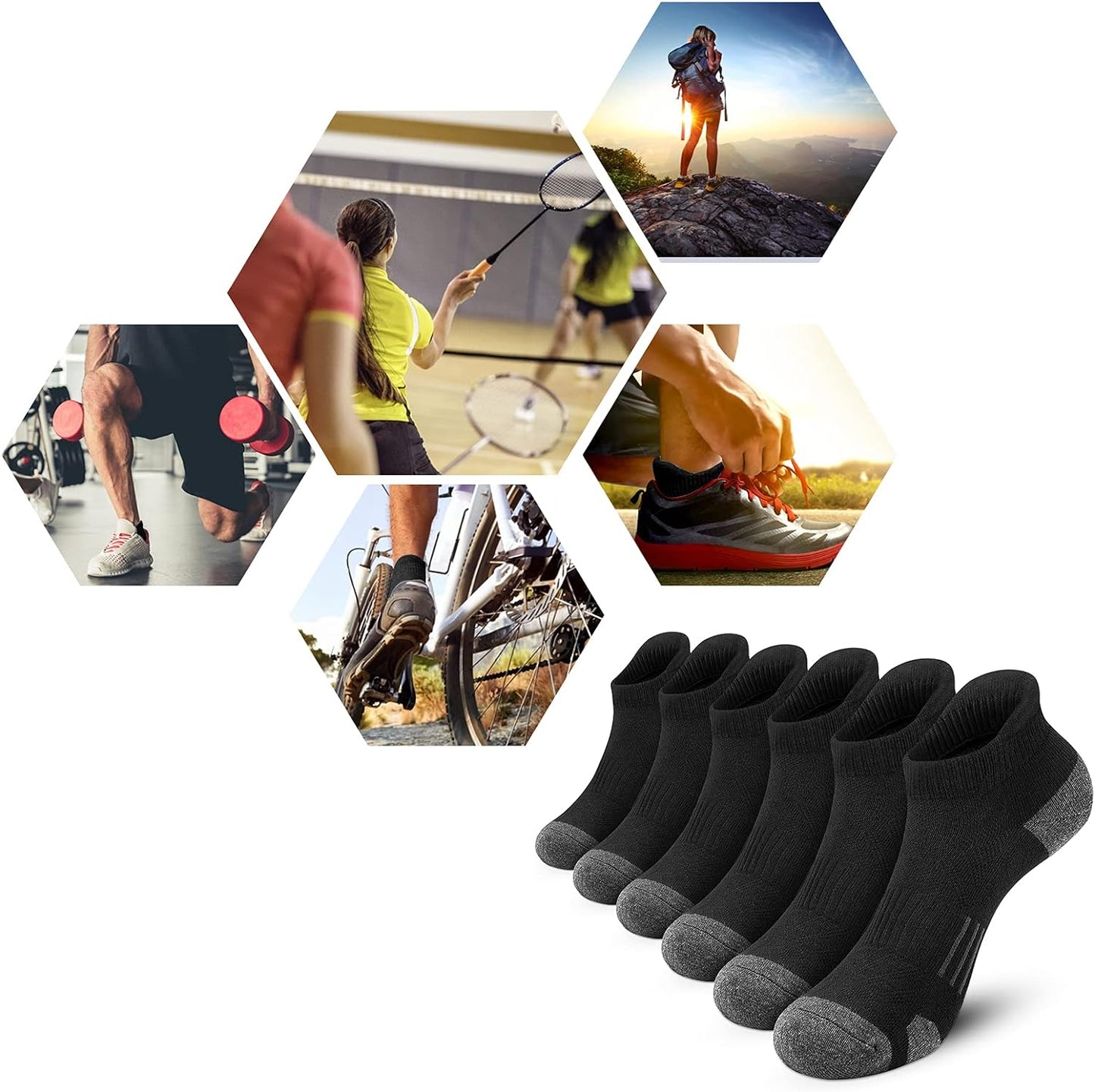 Ankle Athletic Running Socks Low Cut Sports Socks Breathable Cushioned Tab Socks for Men Women 6 Pairs