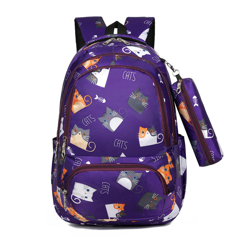 Backpack Girl Cartoon Cute Cat Print Elementary School Bag