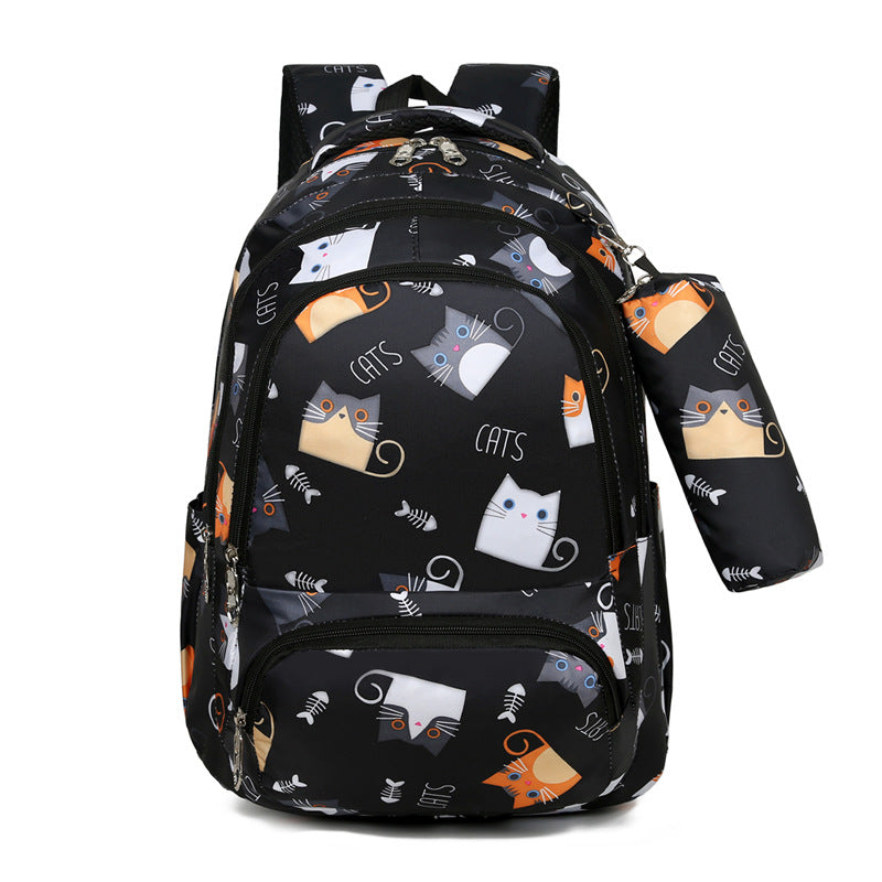 Backpack Girl Cartoon Cute Cat Print Elementary School Bag
