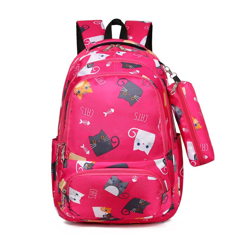 Backpack Girl Cartoon Cute Cat Print Elementary School Bag