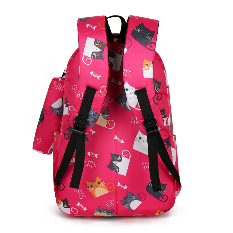Backpack Girl Cartoon Cute Cat Print Elementary School Bag