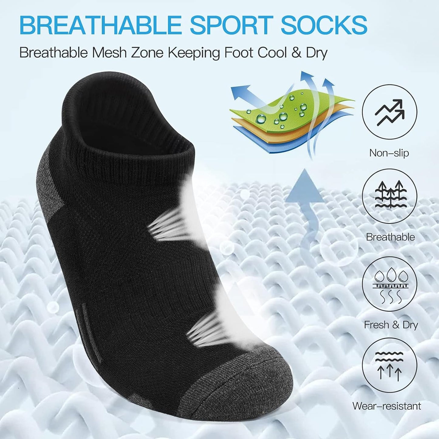 Ankle Athletic Running Socks Low Cut Sports Socks Breathable Cushioned Tab Socks for Men Women 6 Pairs