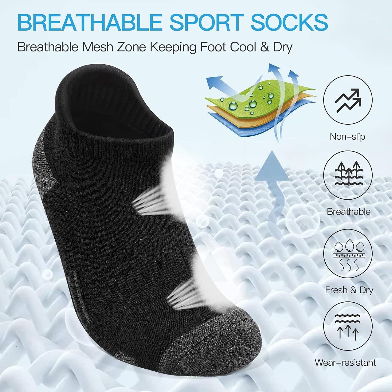 Ankle Athletic Running Socks Low Cut Sports Socks Breathable Cushioned Tab Socks for Men Women 6 Pairs