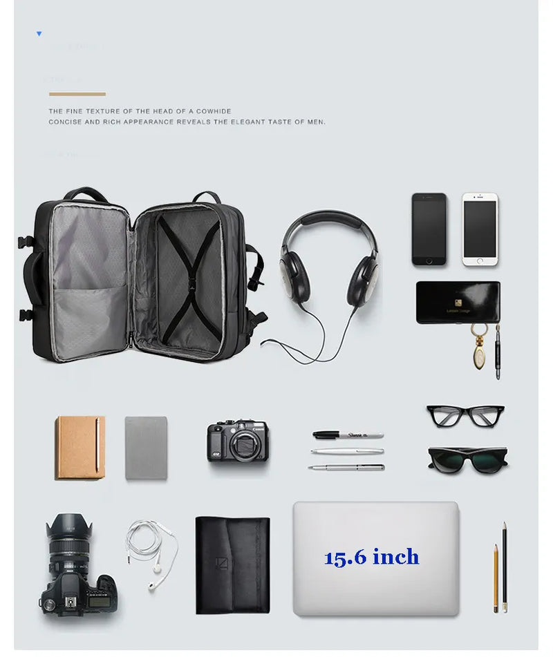 Expandable Travel Backpacks for Men Large Capacity Waterproof Laptop Backpack USB Charging Backpack Trekking Outdoors Backpack