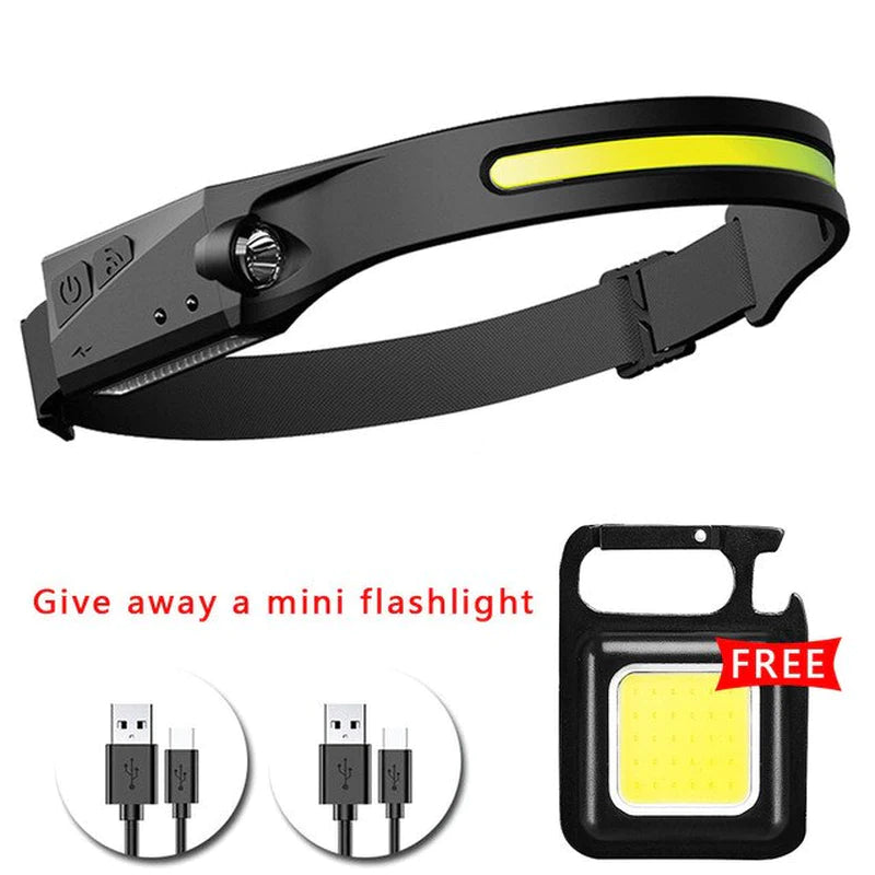 Induction Headlamp COB LED Head Lamp with Built-In Battery Flashlight USB Rechargeable Head Torch 5 Lighting Modes Head Light