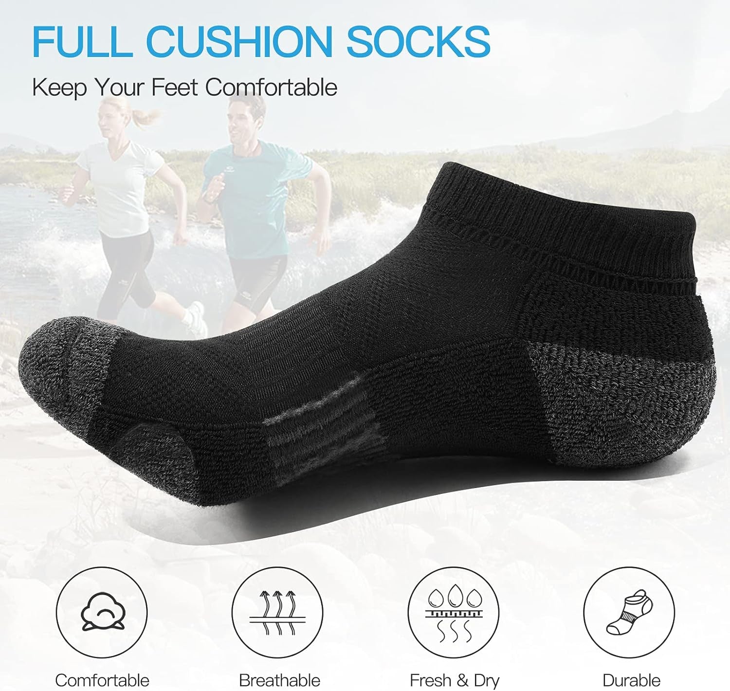 Ankle Athletic Running Socks Low Cut Sports Socks Breathable Cushioned Tab Socks for Men Women 6 Pairs