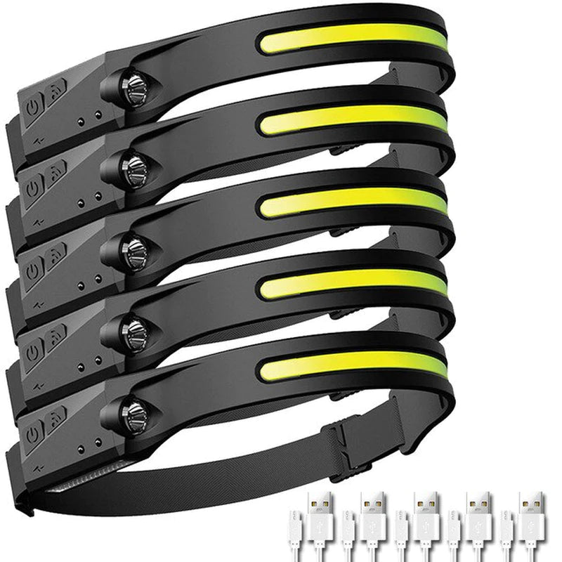 Induction Headlamp COB LED Head Lamp with Built-In Battery Flashlight USB Rechargeable Head Torch 5 Lighting Modes Head Light