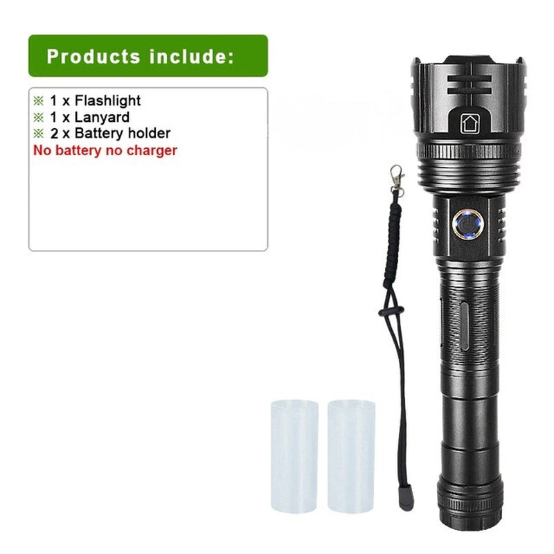 White Laser LED Powerful Flashlight USB Recharge Flash Light 12000Mah LED Flashlight Zoom Tactical Lantern Long Shot Torch